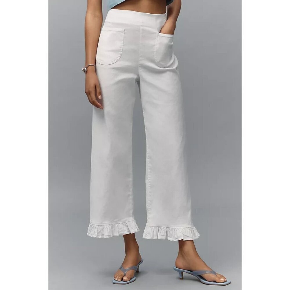 The Colette Magic Fabric Ruffle-Hem Crop Wide-Leg Trousers by Maeve 34